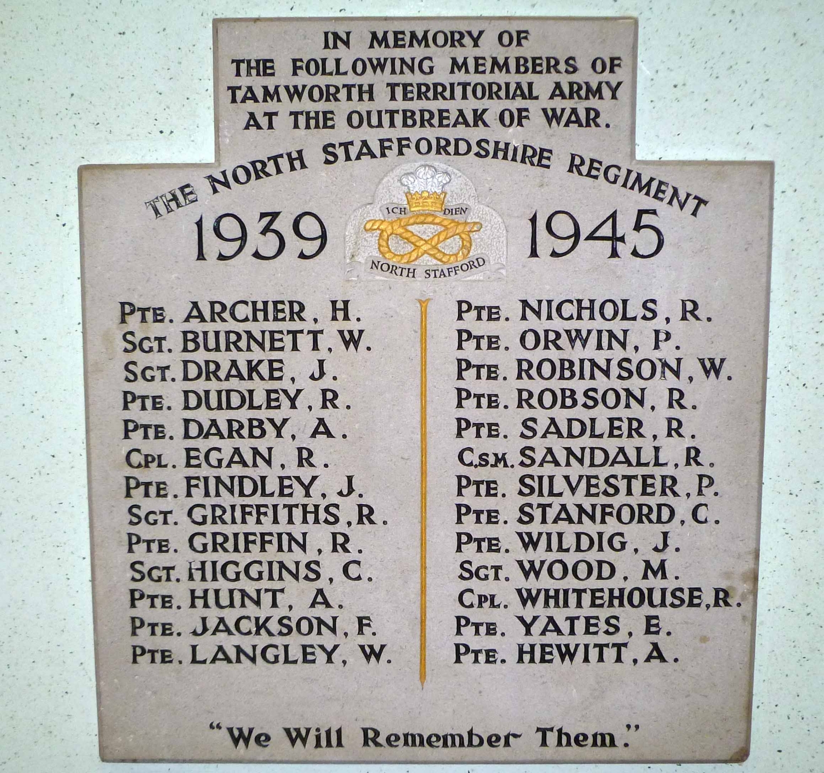 WW2 Tamworth Territorial Army - War Memorials Online